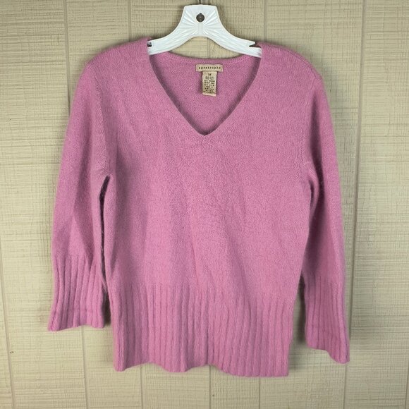 Vintage 90s Angora Blend Sweater V Neck Rose Pink Soft - Picture 1 of 4